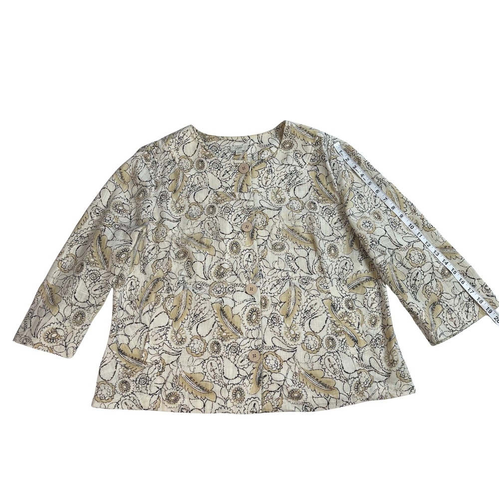 Feminine Floral Print Linen Blend Blazer Jacket Women's XL | Cottagecore Neutral - Picture 8 of 11